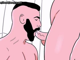 Bearded straight man sucks a male bottom's ass then the bottom sucks the straight's cock - animated gay porn