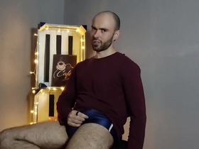 Hairy gay model striptease and cum in the vintage studio - louis ferdinando